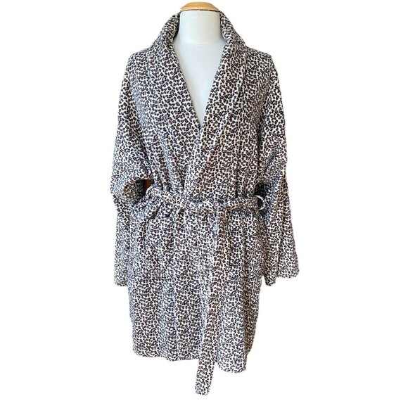 Aegean Apparel Leopard Bathrobe Sz OS Midi Turkish Terry Spa Mobwife Loungewear - Picture 1 of 10